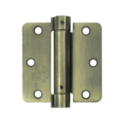 3 1/2 Inch x 3 1/2 Inch Steel Spring Hinge (1/4 Radius Corner, Antique Brass Finish) DELTANA