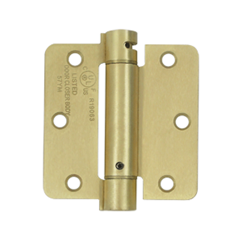 3 1/2 Inch x 3 1/2 Inch Steel Spring Hinge (1/4 Radius Corner, Brushed Brass Finish) DELTANA