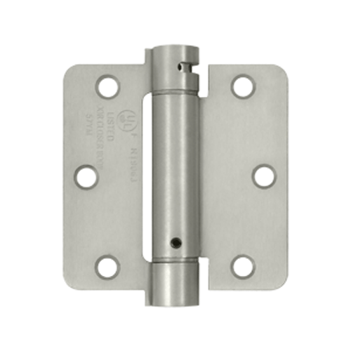 3 1/2 Inch x 3 1/2 Inch Steel Spring Hinge (1/4 Radius Corner, Brushed Nickel Finish) DELTANA