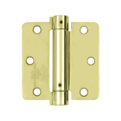 3 1/2 Inch x 3 1/2 Inch Steel Spring Hinge (1/4 Radius Corner, Polished Brass Finish) DELTANA