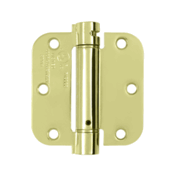 3 1/2 Inch x 3 1/2 Inch Steel Spring Hinge (5/8 Radius Corner, Polished Brass Finish) DELTANA