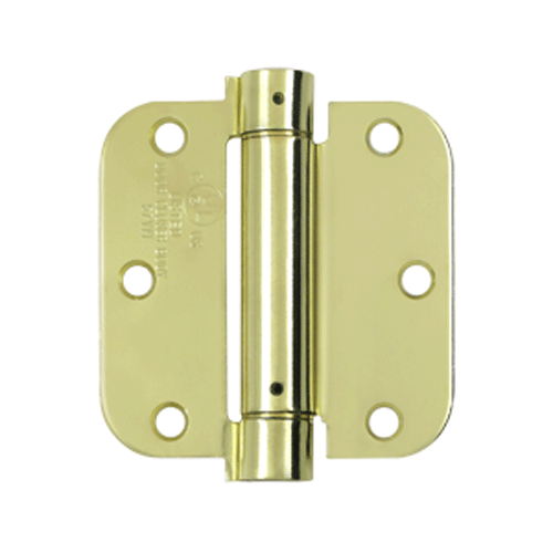 3 1/2 Inch x 3 1/2 Inch Steel Spring Hinge (5/8 Radius Corner, Polished/Brushed Brass Finish) DELTANA
