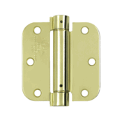 3 1/2 Inch x 3 1/2 Inch Steel Spring Hinge (5/8 Radius Corner, Polished/Brushed Brass Finish) DELTANA