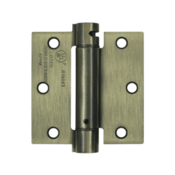 3 1/2 Inch x 3 1/2 Inch Steel Spring Hinge (Square Corner, Antique Brass Finish) DELTANA