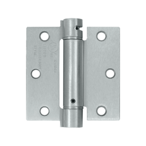 3 1/2 Inch x 3 1/2 Inch Steel Spring Hinge (Square Corner, Brushed Chrome Finish) DELTANA