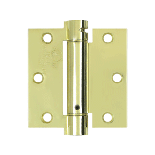 3 1/2 Inch x 3 1/2 Inch Steel Spring Hinge (Square Corner, Polished Brass Finish) DELTANA