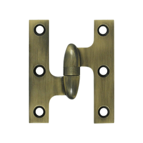 3 Inch x 2 1/2 Inch Solid Brass Olive Knuckle Hinge (Antique Brass) DELTANA