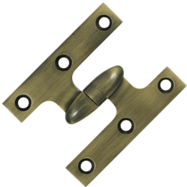 3 Inch x 2 1/2 Inch Solid Brass Olive Knuckle Hinge (Antique Brass) DELTANA