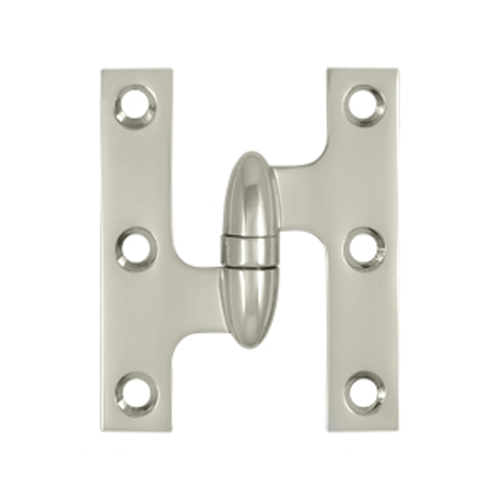 3 Inch x 2 1/2 Inch Solid Brass Olive Knuckle Hinge (Polished Nickel Finish) DELTANA