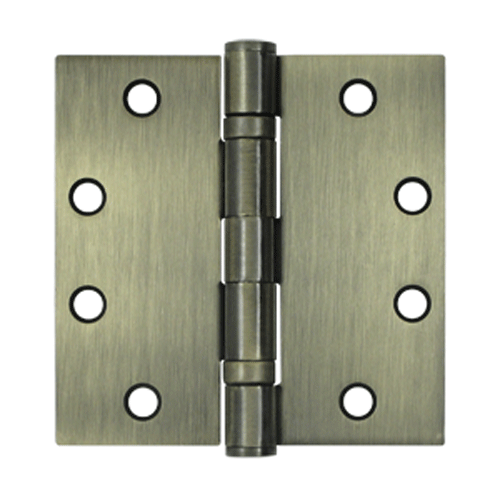 4 1/2 Inch x 4 1/2 Inch Double Ball Bearing Steel Hinge (Square Corner, Antique Brass Finish) DELTANA