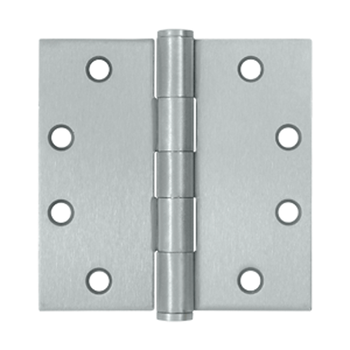 4 1/2 Inch x 4 1/2 Inch Heavy Duty Steel Hinge (Square Corner, Brushed Chrome Finish) DELTANA