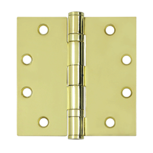 4 1/2 Inch x 4 1/2 Inch Non-Removable Pin Steel Hinge (Square Corner, Polished Brass Finish) DELTANA