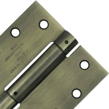 4 1/2 Inch x 4 1/2 Inch Steel Spring Hinge (Square Corner, Antique Brass Finish) DELTANA