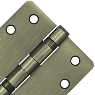 4 Inch x 4 Inch Ball Bearing Steel Hinge (1/4 Radius Corner, Antique Brass Finish) DELTANA