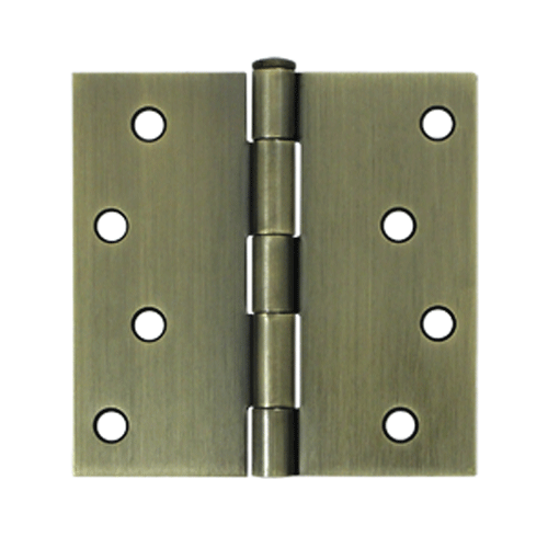 4 Inch x 4 Inch Square Corner Steel Hinge (Antique Brass Finish) DELTANA