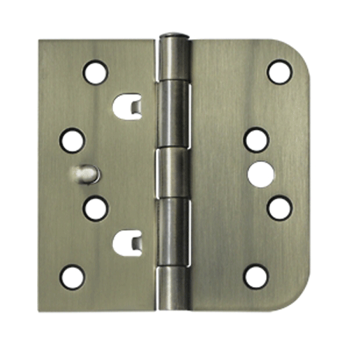 4 Inch x 4 Inch Steel Hinge (5/8 Radius x Square Corner, Antique Brass Finish) DELTANA