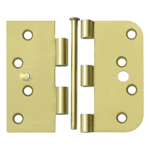 4 Inch x 4 Inch Steel Hinge (5/8 Radius x Square Corner, Brushed Brass Finish) DELTANA