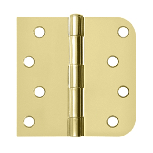 4 Inch x 4 Inch Steel Hinge (5/8 Radius x Square Corner, Polished/Brushed Brass Finish) DELTANA