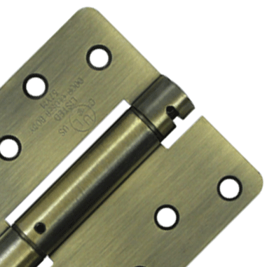 4 Inch x 4 Inch Steel Spring Hinge (1/4 Radius Corner, Antique Brass Finish) DELTANA
