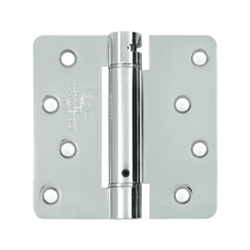 4 Inch x 4 Inch Steel Spring Hinge (1/4 Radius Corner, Chrome Finish) DELTANA