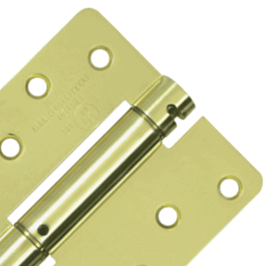 4 Inch x 4 Inch Steel Spring Hinge (1/4 Radius Corner, Polished/Brushed Brass Finish) DELTANA