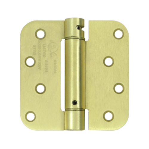 4 Inch x 4 Inch Steel Spring Hinge (5/8 Radius Corner, Brushed Brass Finish) DELTANA