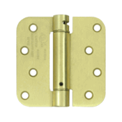 4 Inch x 4 Inch Steel Spring Hinge (5/8 Radius Corner, Brushed Brass Finish) DELTANA
