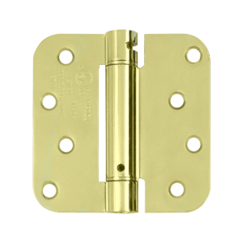 4 Inch x 4 Inch Steel Spring Hinge (5/8 Radius Corner, Polished/Brushed Brass Finish) DELTANA