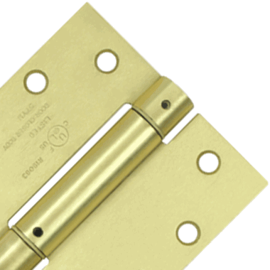 4 Inch x 4 Inch Steel Spring Hinge (5/8 Radius x Square Corner, Brushed Brass Finish) DELTANA