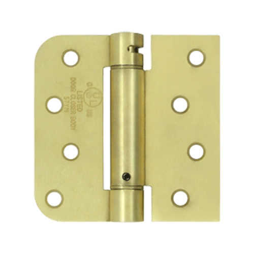 4 Inch x 4 Inch Steel Spring Hinge (5/8 Radius x Square Corner, Brushed Brass Finish) DELTANA
