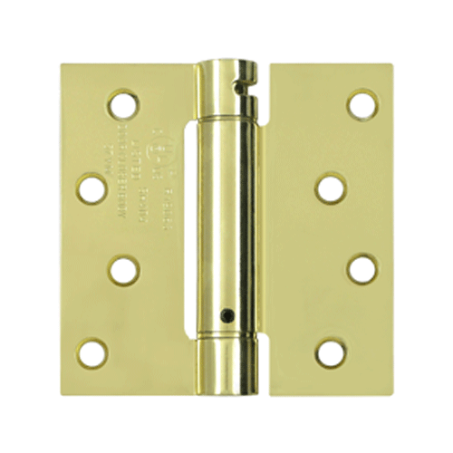 4 Inch x 4 Inch Steel Spring Hinge (Square Corner, Polished Brass Finish) DELTANA