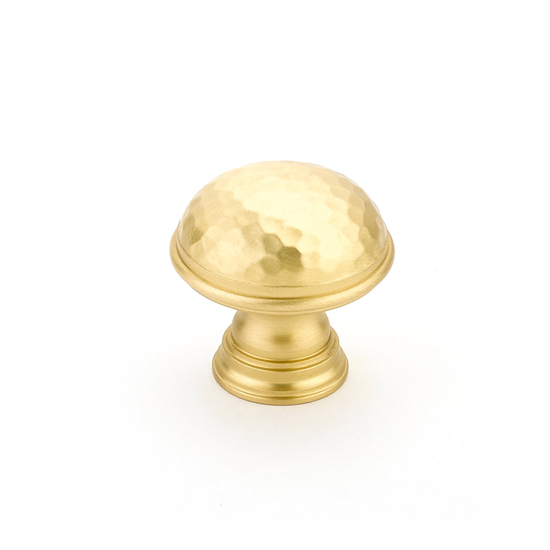 1 1/4 Inch Atherton Hammered Knob with Plain Edges (Satin Brass Finish) SCHAUB