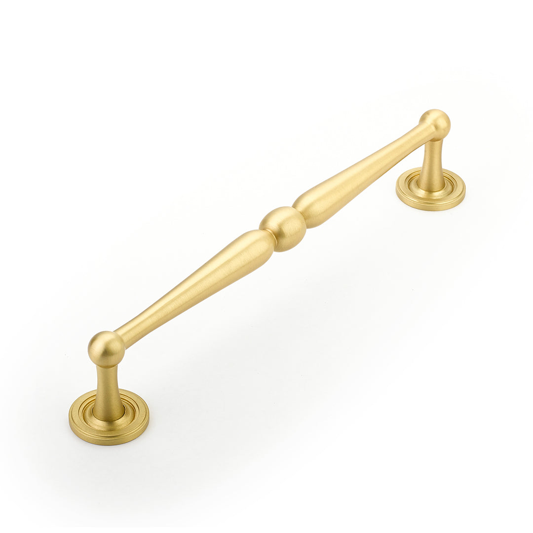 8 1/2 Inch (8 Inch c-c) Atherton Pull with Plain Footplates (Satin Brass Finish) SCHAUB