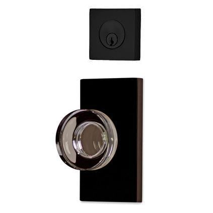 Modern Square Entryway Set with Crystal Disc Knob (Several Finishes Available) EMTEK