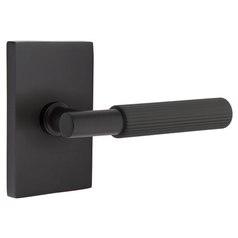 Emtek T-Bar Straight Knurled Lever With Modern Rectangular Rosette (Several Finishes Available) EMTEK