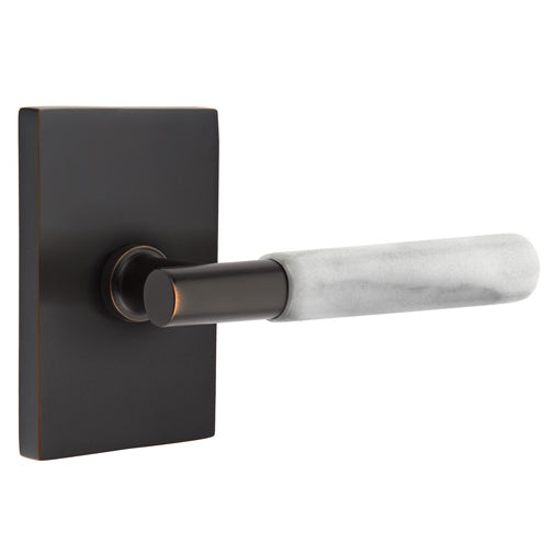 Emtek T-Bar White Marble Lever With Modern Rectangular Rosette (Several Finishes Available) EMTEK