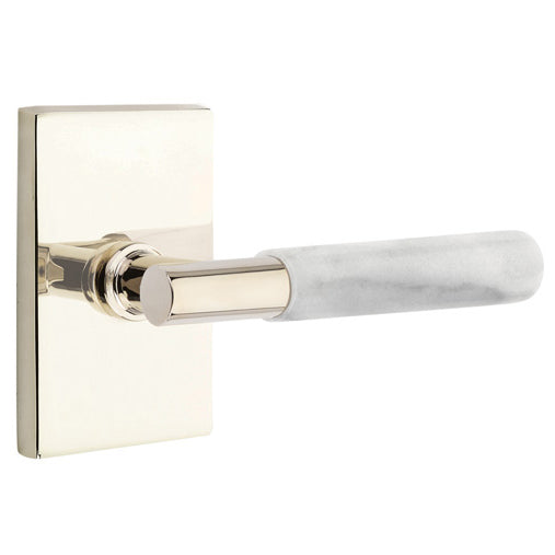 Emtek T-Bar White Marble Lever With Modern Rectangular Rosette (Several Finishes Available) EMTEK