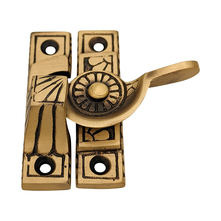 Solid Brass Art Deco Style Window Sash Lock (Antique Brass Finish) Copper Mountain Hardware