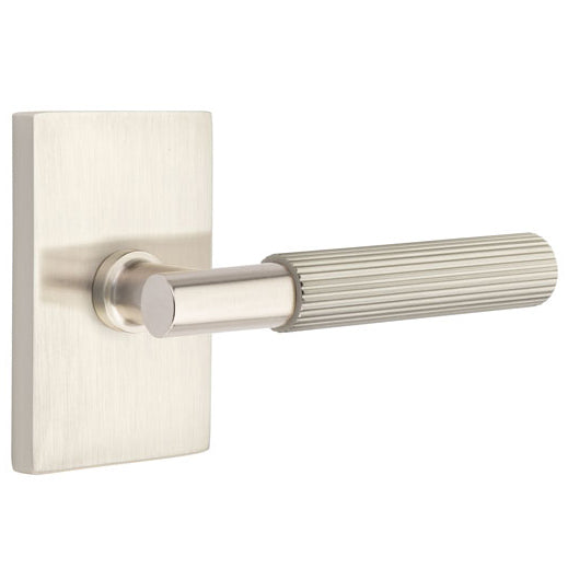 Emtek T-Bar Straight Knurled Lever With Modern Rectangular Rosette (Several Finishes Available) EMTEK