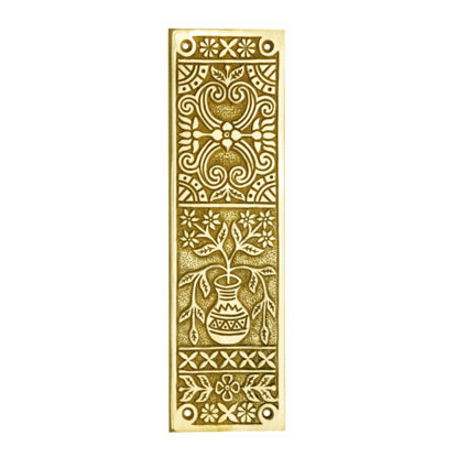 10 Inch Broken Leaf Pattern Solid Brass Push Plate (Lacquered Brass Finish) COPPER MOUNTAIN HARDWARE