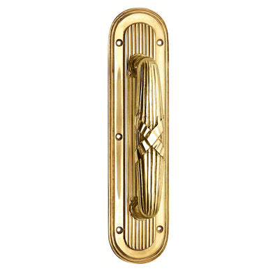 10 1/2 Inch Art Deco Style Door Pull and Plate (Polished Brass Finish) COPPER MOUNTAIN HARDWARE