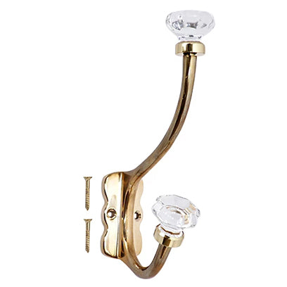 7 Inch Solid Brass Coat Hook & Octagonal Clear Glass Knobs (Polished Brass Finish) COPPER MOUNTAIN HARDWARE