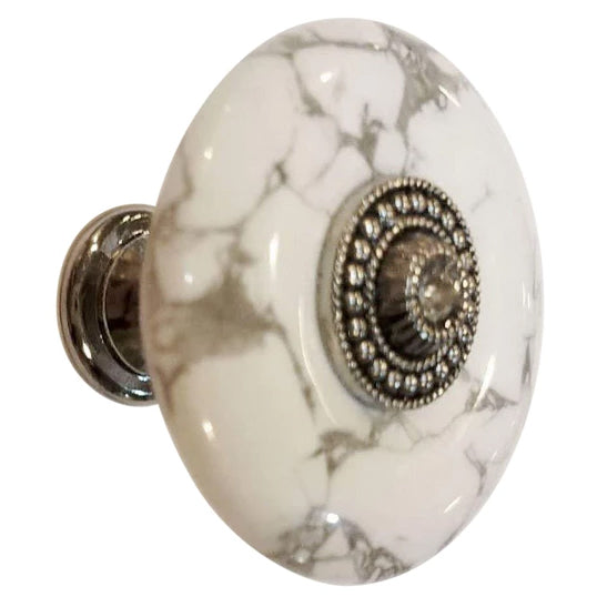 1 3/8 Inch White Howlite Cabinet and Furniture Knob (Polished Chrome Finish) COPPER MOUNTAIN HARDWARE