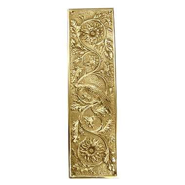 11 1/4 Inch Cockateel Bird and Flower Push Plate (Polished Brass Finish) COPPER MOUNTAIN HARDWARE