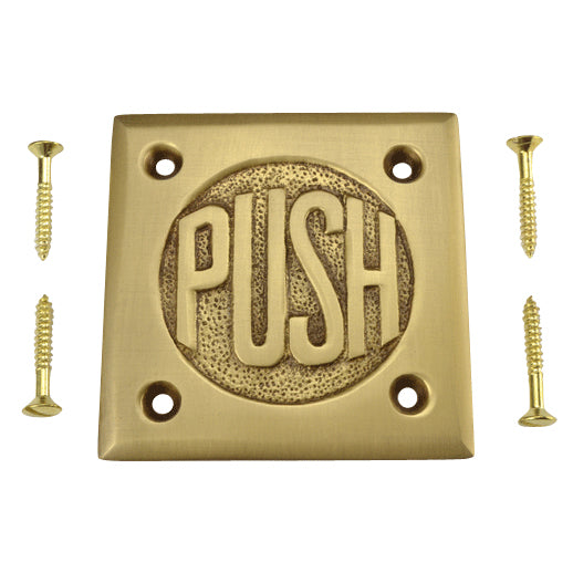 2 3/4 Inch Brass Classic American "PUSH" Plate (Antique Brass Finish) COPPER MOUNTAIN HARDWARE