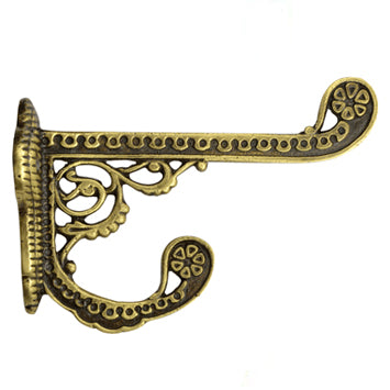 Solid Cast Brass Victorian Eastlake Style Hook (Antique Brass Finish) COPPER MOUNTAIN HARDWARE