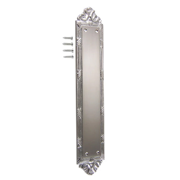 13 1/2 Inch Solid Brass Ribbon & Reed Push Plate (Brushed Nickel) COPPER MOUNTAIN HARDWARE