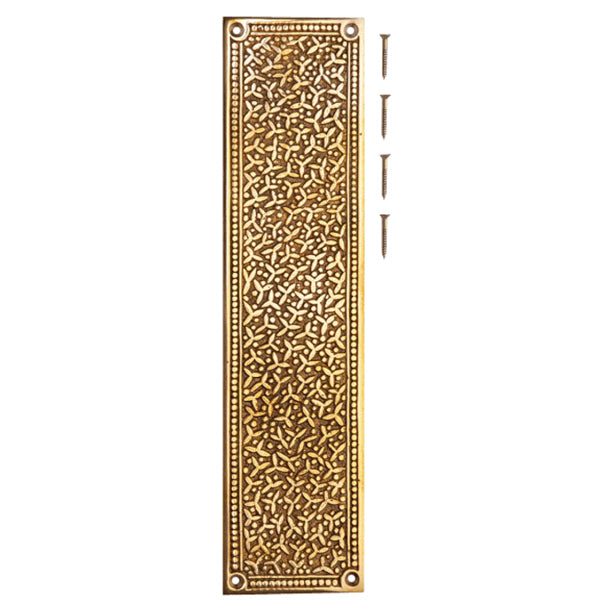 12 Inch Solid Brass Rice Pattern Push Plate (Lacquered Brass Finish) COPPER MOUNTAIN HARDWARE