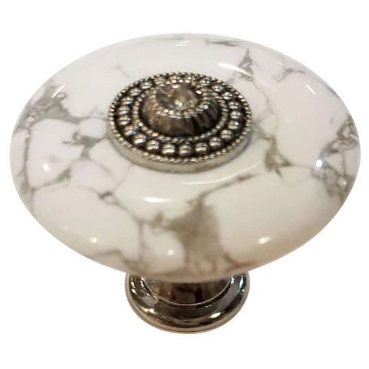 1 3/8 Inch White Howlite Cabinet and Furniture Knob (Polished Chrome Finish) COPPER MOUNTAIN HARDWARE