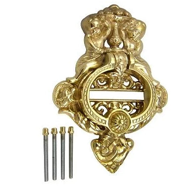 10 Inch Tall Solid Brass Cherubs French Empire Door Knocker (Polished Brass Finish) COPPER MOUNTAIN HARDWARE